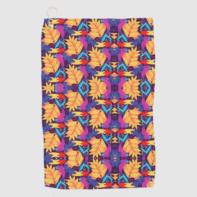 Vibrant geometric pattern features orange flowers  golfhandtuch (Vorderseite)