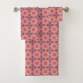 vibrant geometric pattern in pink, purple, orange badhandtuch set