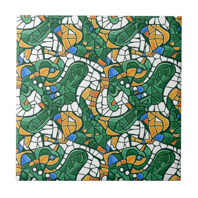 Vibrant Gold and Green Cartoon Mosaic Fliese (Vorderseite)