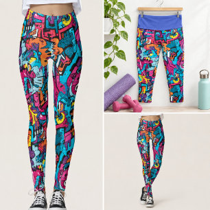 Vibrant Graphic Graffiti Inspiriert Capri Leggings