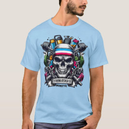 Vibrant Gym Monster Motivational Skull Fitness Art T-Shirt