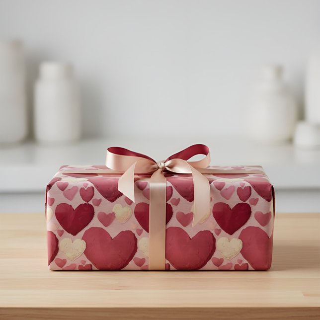 Vibrant Heart Pattern Wrapping Paper - Pink, Red,  Geschenkpapier (Von Creator hochgeladen)