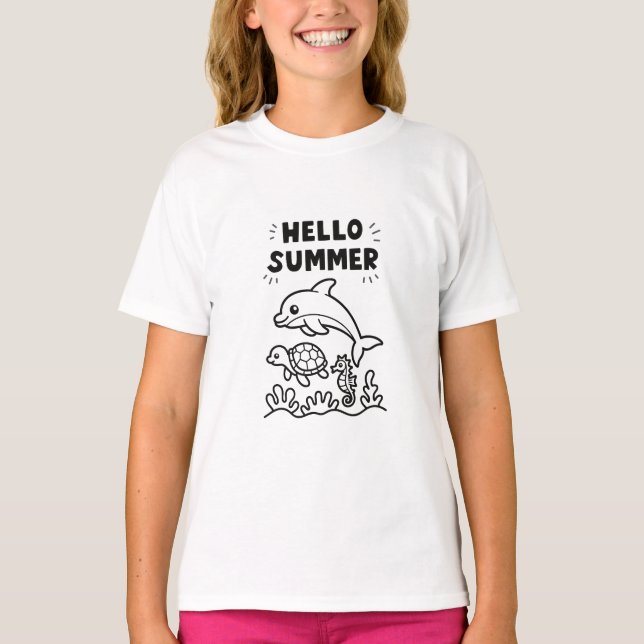  Vibrant Hello Summer | Colorful Ocean Animals  T-Shirt (Vorderseite)