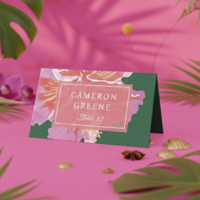 Vibrant Hibiscus Tropical Wedding Place Card Platzkarte (Von Creator hochgeladen)
