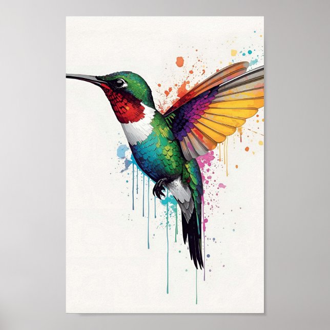 Vibrant Hummingbird Watercolor Splash Poster (Vorne)