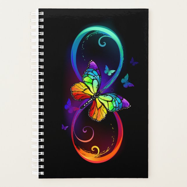 Vibrant infinity with rainbow butterfly on black (Devant)