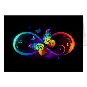 Vibrant infinity with rainbow butterfly on black