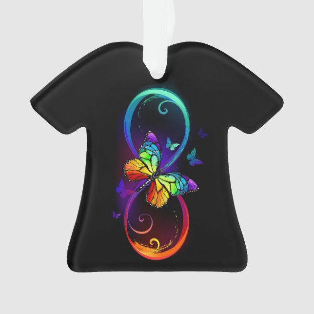 Vibrant infinity with rainbow butterfly on black (devant)