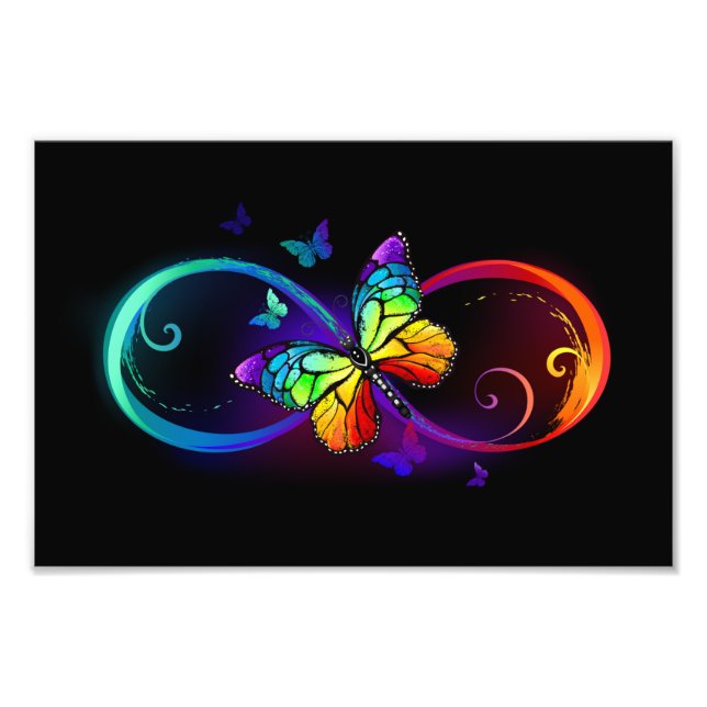 Vibrant infinity with rainbow butterfly on black fotodruck (Vorne)