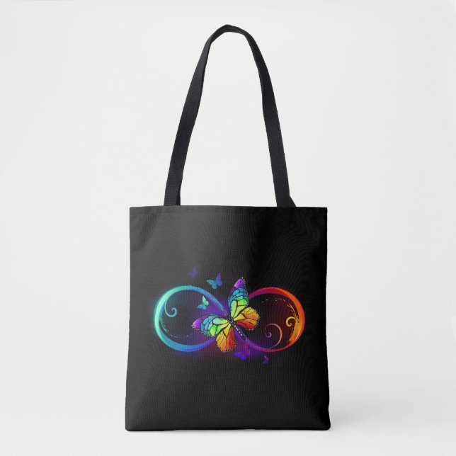 Vibrant infinity with rainbow butterfly on black tasche (Vorderseite)