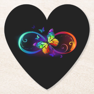 Vibrant infinity with rainbow butterfly on black untersetzer