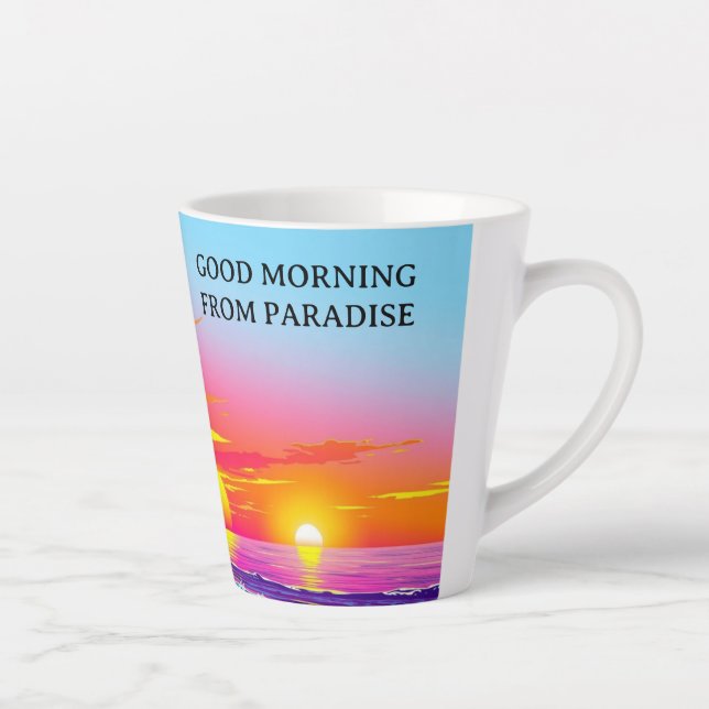 Vibrant Island Sunset Good Morning From Paradise Milchtasse (Rechts)