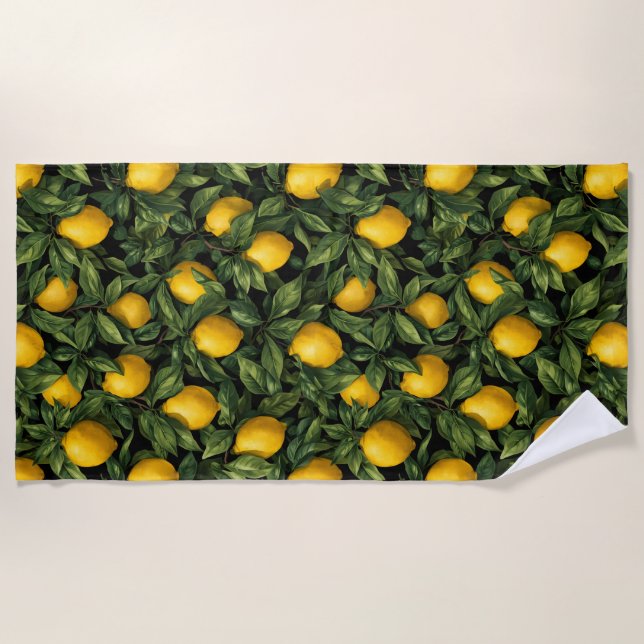 Vibrant Lemon Citrus Tree Pattern Strandtuch (Vorderseite)