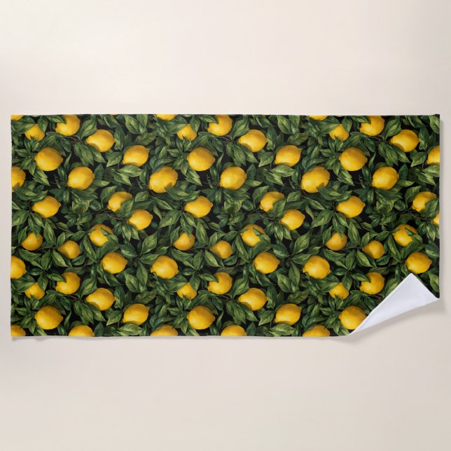 Vibrant Lemon Citrus Tree Pattern Strandtuch (Vorderseite)