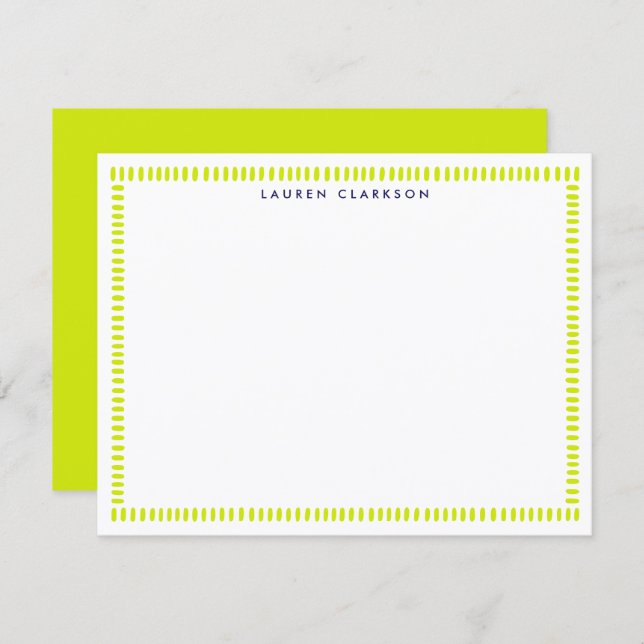 Vibrant Lime Hand Painted Striped Frame Note Card Einladung (Vorne/Hinten)