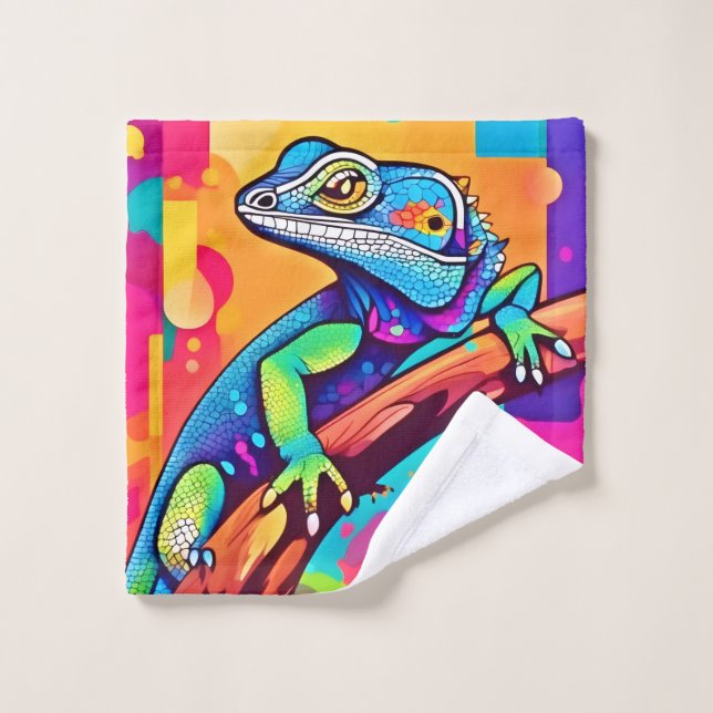 Vibrant Lizard Artwork Badhandtuch Set (Waschlappen)