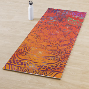 Vibrant Mandala Blume Boho Stylish Bright Orange Yogamatte