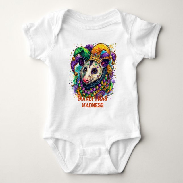 Vibrant Mardi Gras possum in jester mask and beads Baby Strampler (Vorderseite)