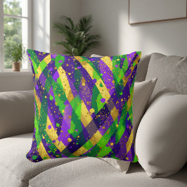 Vibrant Mardi Gras Purple Green Gold Cool Stripes  Kissen