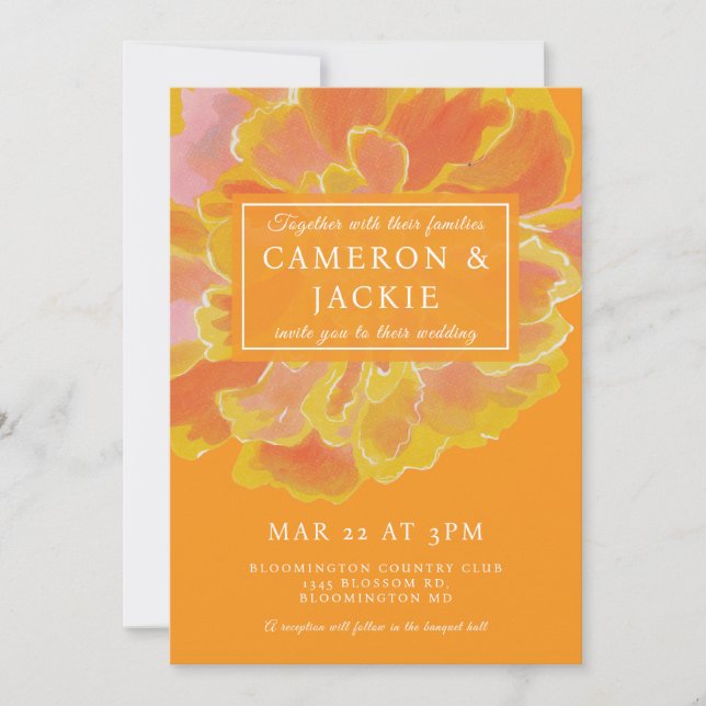 Vibrant Marigold Orange Wedding Invitation (Devant)