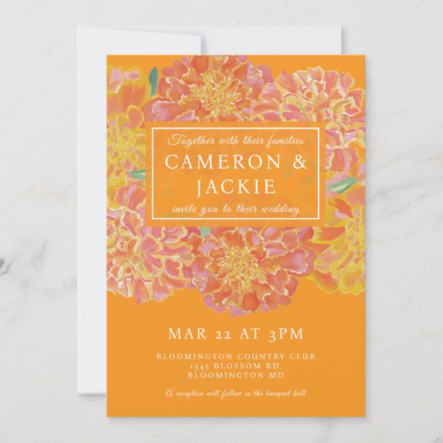 Vibrant Marigold Orange Wedding Invitation Einladung (Vorderseite)