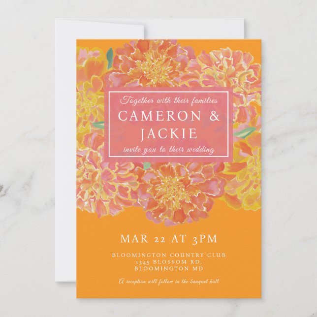 Vibrant Marigold Pink Wedding Invitation Einladung (Vorderseite)