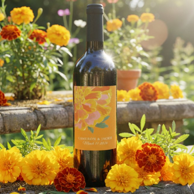 Vibrant Marigold Summer Wedding Gift  Weinetikett (Von Creator hochgeladen)