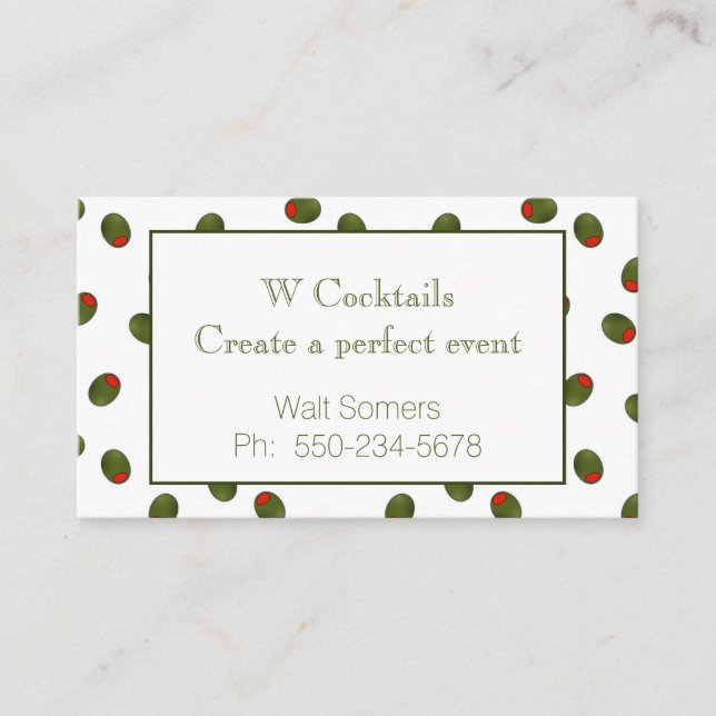 Vibrant Martini Olives Bartender Business Card Visitenkarte (Vorderseite)