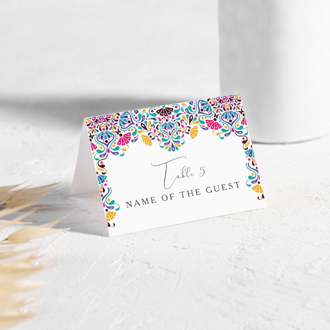 Vibrant Mexican Fiesta Rainbow Wedding Place Card Tischnummer (Von Creator hochgeladen)
