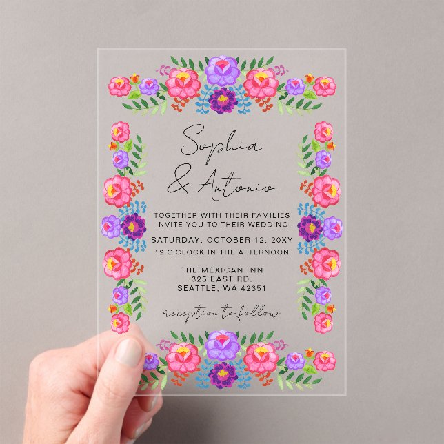Vibrant Mexican Floral Fiesta Wedding Acryleinladungen (Insitu (Handheld))