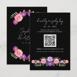 Vibrant Mexican Floral Fiesta Wedding QR code RSVP Karte
