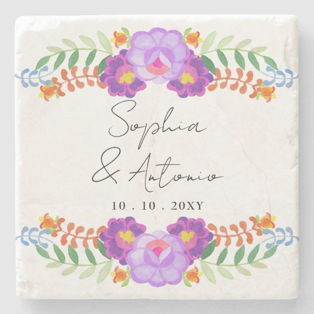 Vibrant Mexican Floral Fiesta Wedding Steinuntersetzer (Vorderseite)
