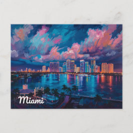 Vibrant Miami Skyline at Dusk Postkarte