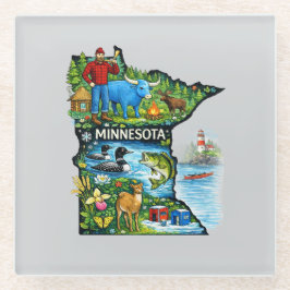 Vibrant Minnesota State Map-Paul Bunyan/Northwoods Glasuntersetzer
