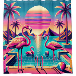 "Vibrant Mitte des Jahrhunderts Moderner Flamingo  Duschvorhang