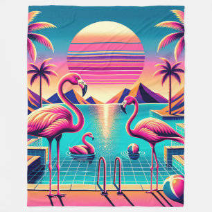 "Vibrant Mitte des Jahrhunderts Moderner Flamingo Fleecedecke