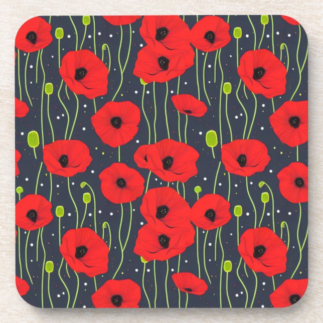 Vibrant Modern Red Poppies Pattern Art Getränkeuntersetzer (Vorderseite)