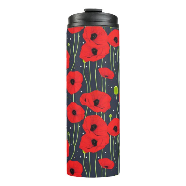 Vibrant Modern Red Poppies Pattern Art Thermosbecher (Vorderseite)