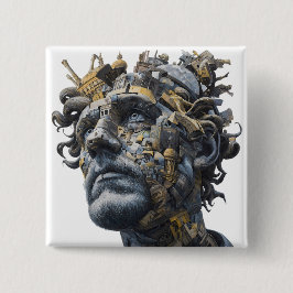 Vibrant Monarch Butterfly Illustration on Light Ba Button