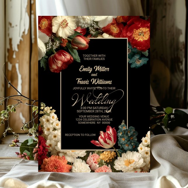Vibrant Moody Floral Black Wedding Einladung (Von Creator hochgeladen)
