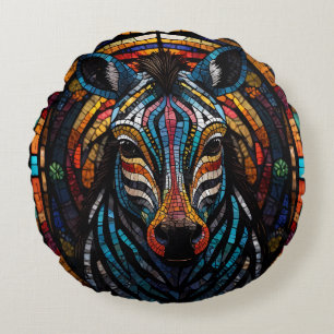 Vibrant Mosaic Zebra Rundes Kissen