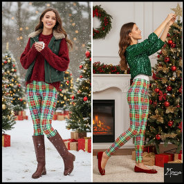 Vibrant Multicolor Dense Tartan Plaid Check Leggings