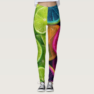 Vibrant Neon Citrus Lime & Lemon Slices Wrap Leggings