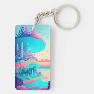 Vibrant Neon Coral Garden Porte - clé acrylique