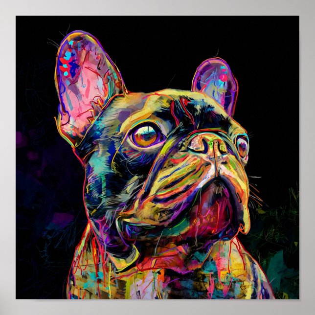 "Vibrant Neon Frenchie Pop Art Portrait" Poster (Vorne)
