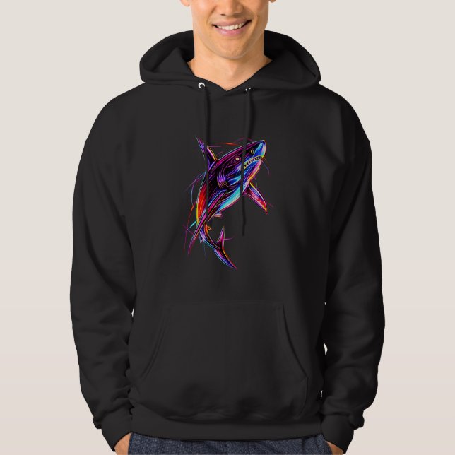 Vibrant Neon Shark Modern Digital Ocean Hoodie (Vorderseite)