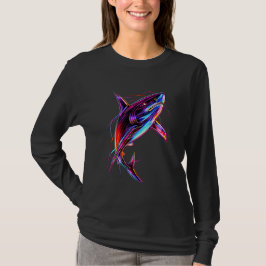 Vibrant Neon Shark Modern Digital Ocean T-Shirt