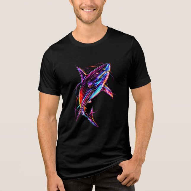Vibrant Neon Shark Modern Digital Ocean Tri-Blend Shirt (Vorderseite)