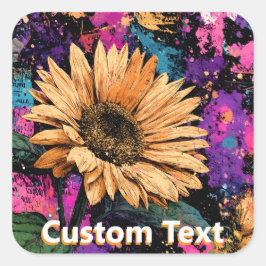 Vibrant Oil Paint Sunflower Art  Quadratischer Aufkleber