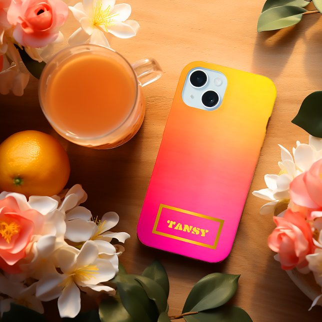 Vibrant Ombre Personnalisable rose jaune et orange (Vibrant Ombre Pink Orange and Yellow iPhone 15 Phone Case)